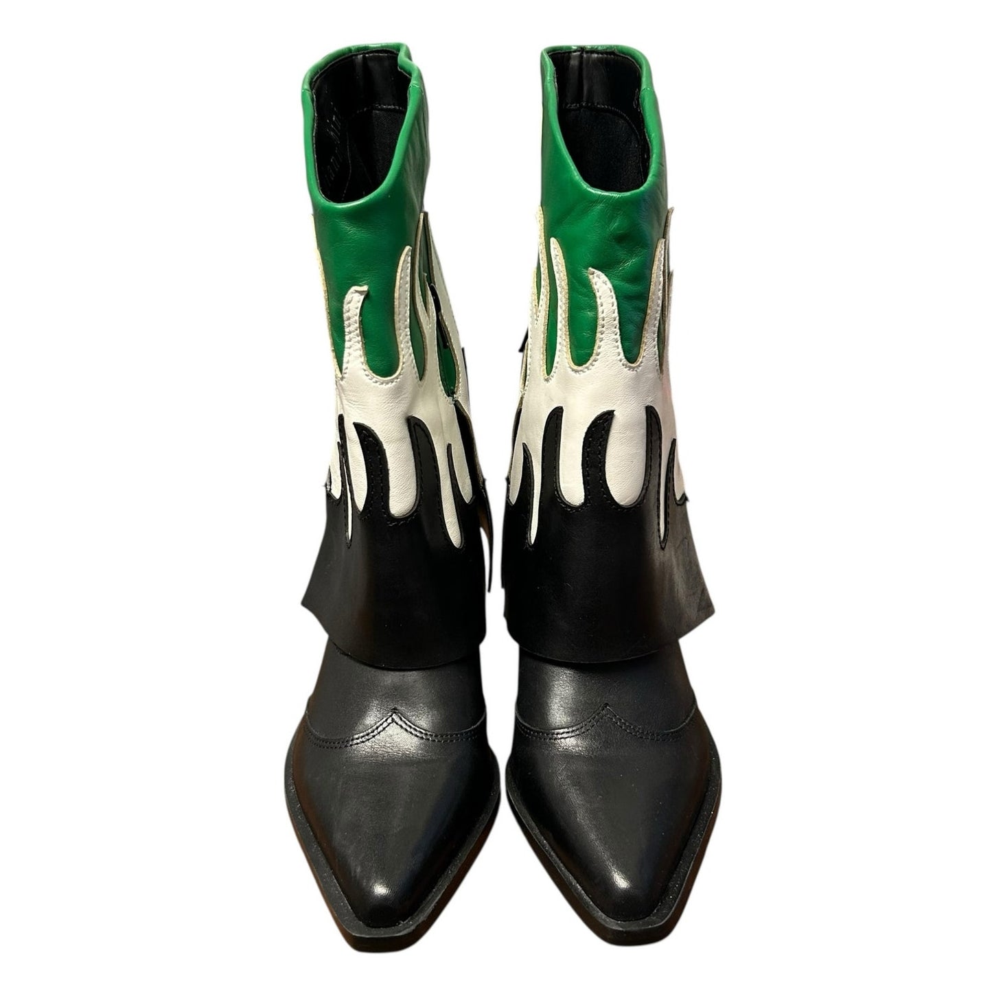 Gianni Bini Black White Green Conley Flame Leather Western Boots Womens 5.5