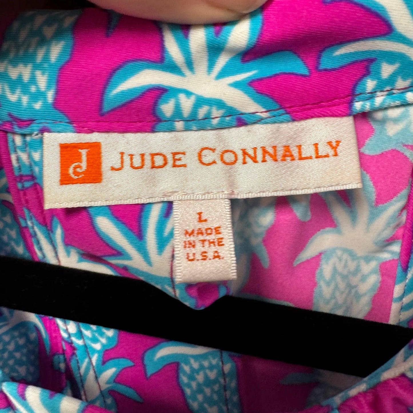 Jude Connally Pink Blue Pineapple Sleeveless Shift Kristen Dress Womens Large