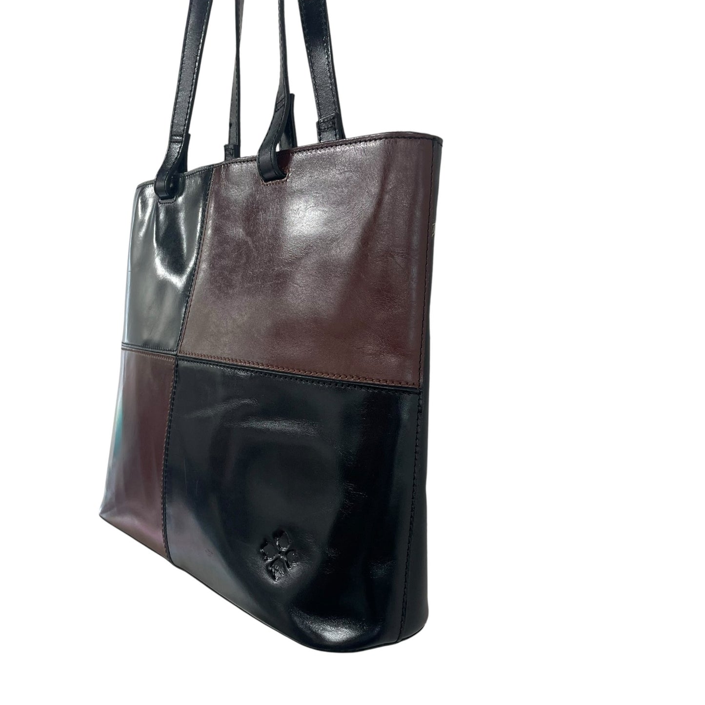 Patricia Nash Braden Tote Bag Black Brown Leather Colorblock Patchwork AS IS