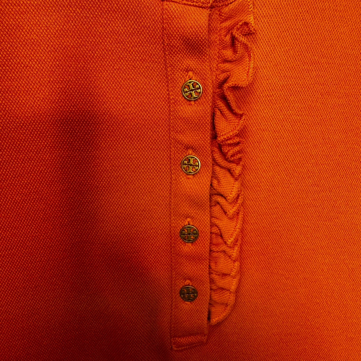 Tory Burch Red Short Sleeve Ruffle Neck Half Placket Lidia Polo Womens Medium