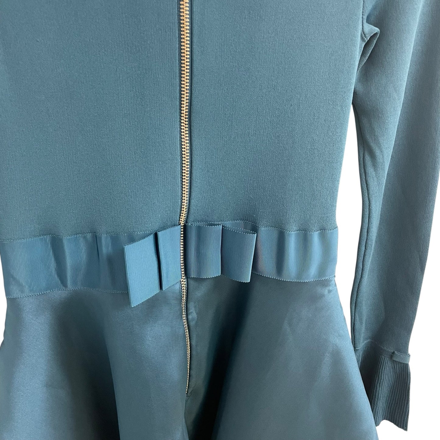 Ted Baker Fit & Flare Knit Satin Full Skirt Zadi Dress Teal Blue Size 1 / US 4