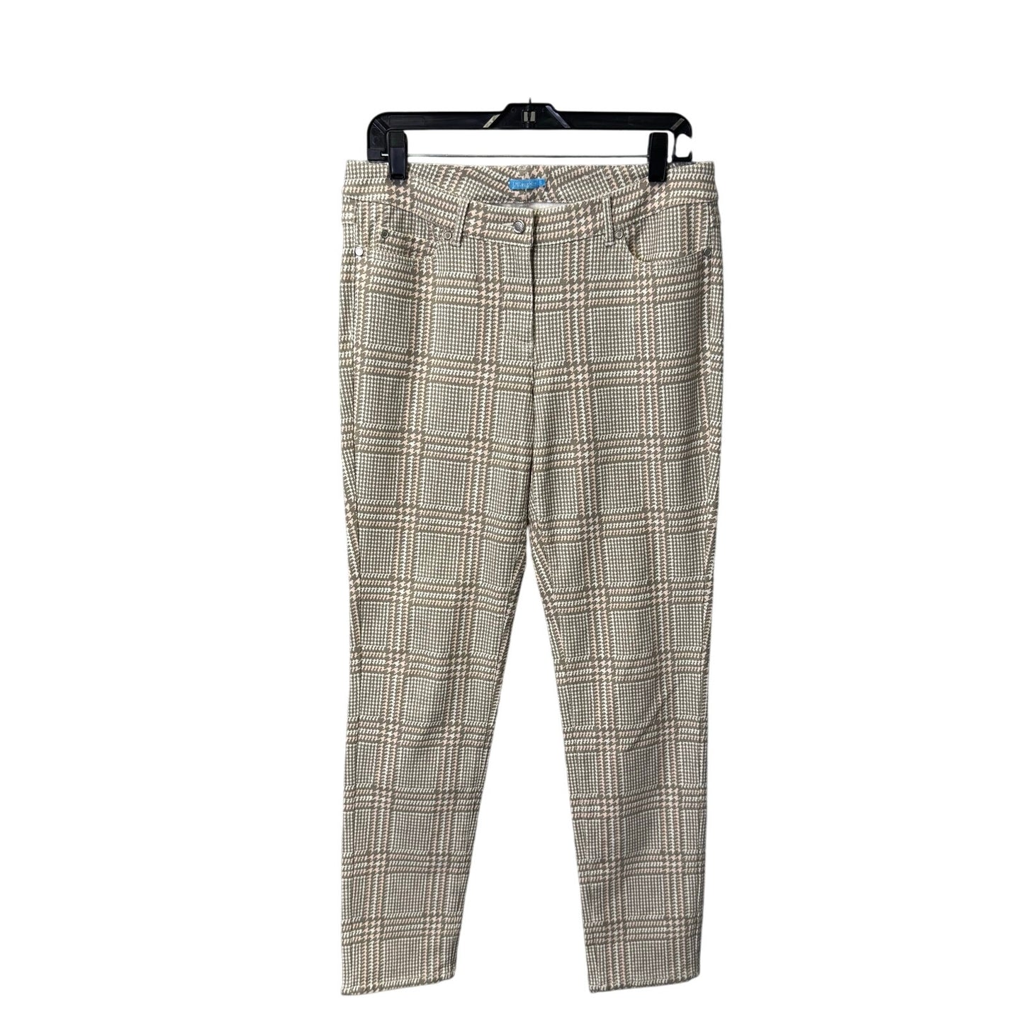 J. McLaughlin Brown Blush Houndstooth High Rise Cotton Ankle Pants Womens 10
