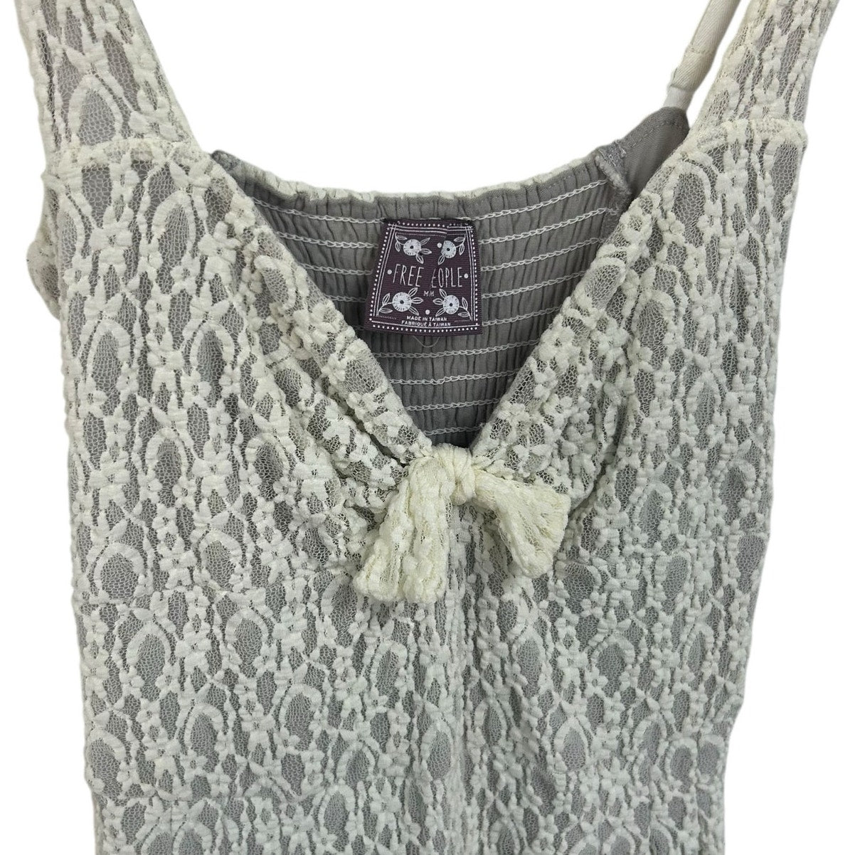 Free People Ivory Lace Bow Lined Tie Back Sleeveless Mini Dress Womens Medium