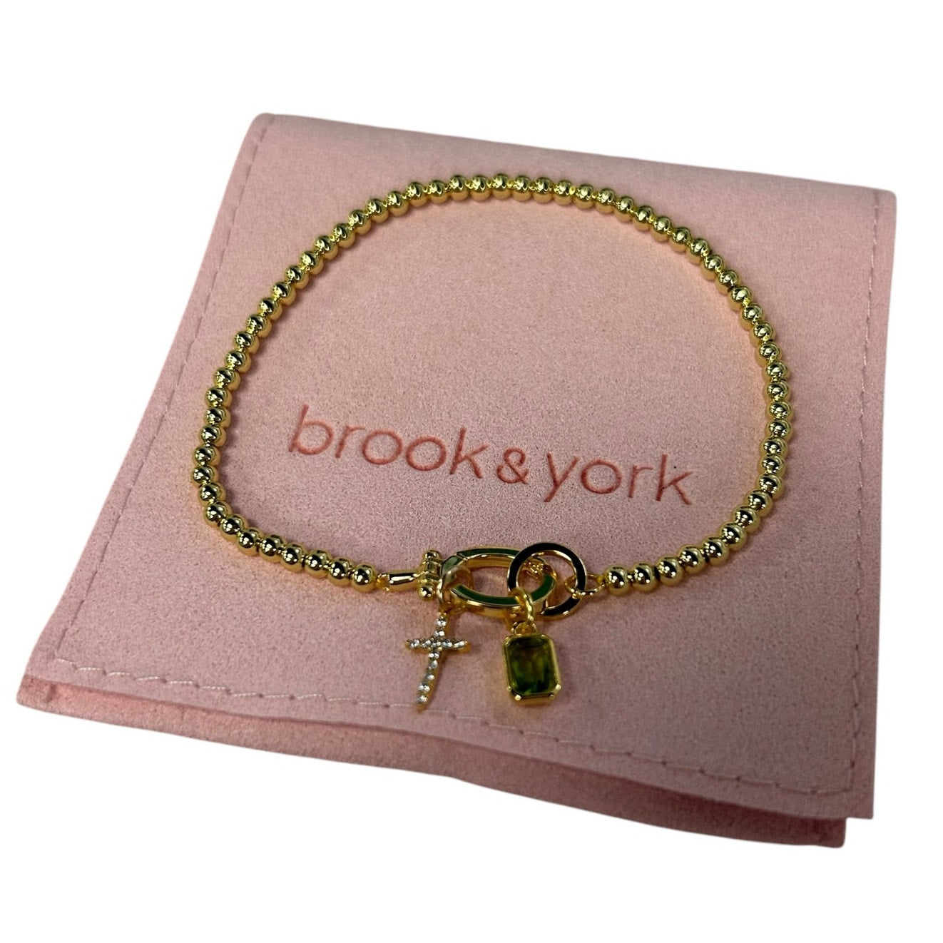 NWB Brook & York Custom August Birthstone Rhinestone Cross Charm Clasp Bracelet