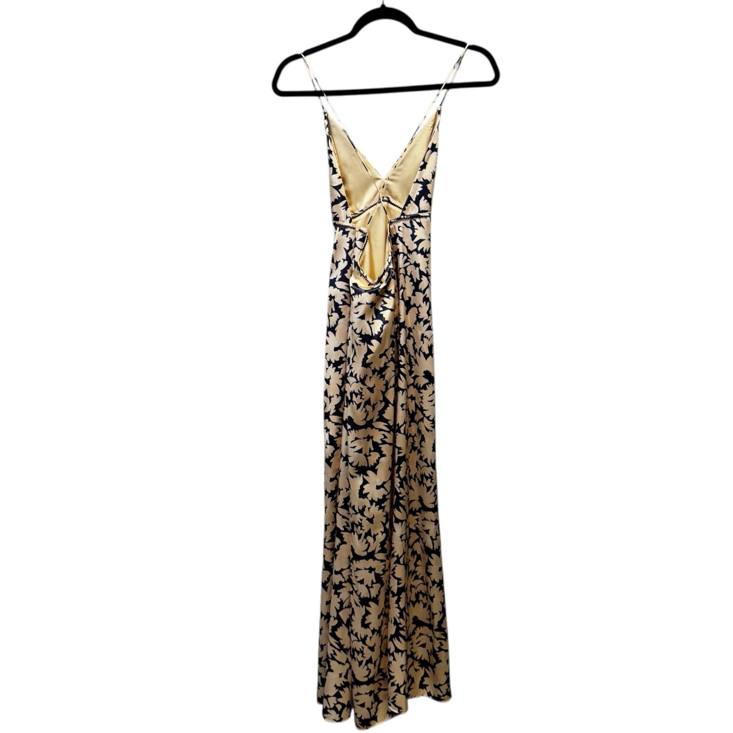 NWT Ulla Johnson Navy Beige Floral Print Sleeveless Evie Satin Dress Womens 0
