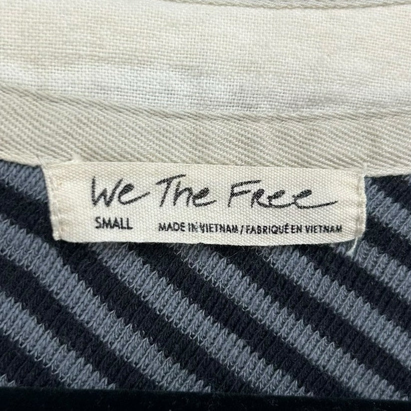 We The Free Lavender Cream Give Me Stripes Long Sleeve Henley Tee Womens Small