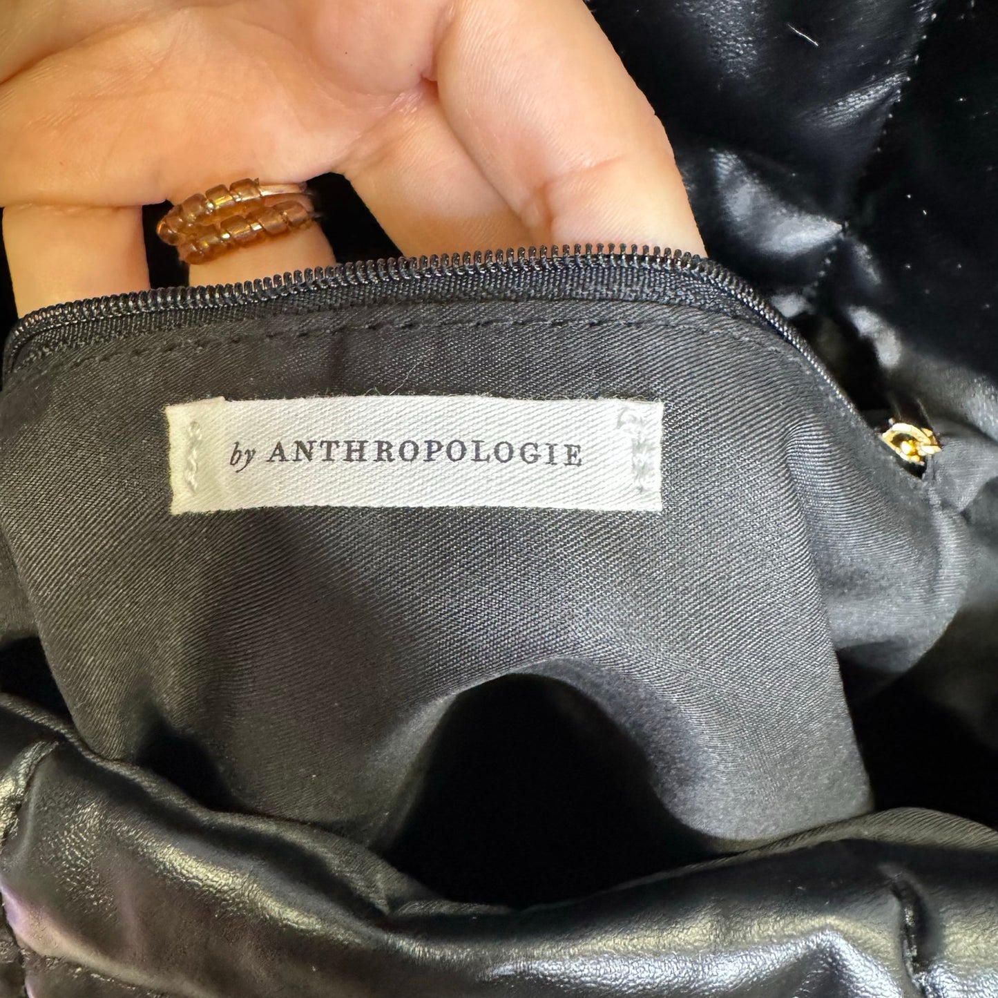 Anthropologie Black Puffy Quilted Fold Over Edison Shoulder Bag