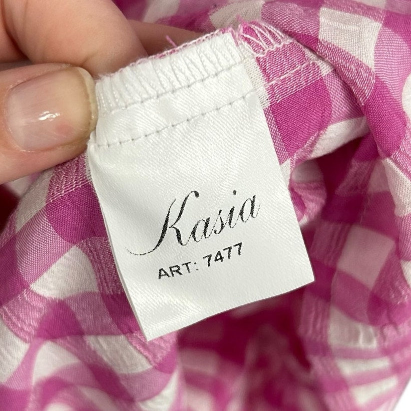 Kasia Pink White Gingham Smocked Tiered Sleeveless Mini Dress Womens XS