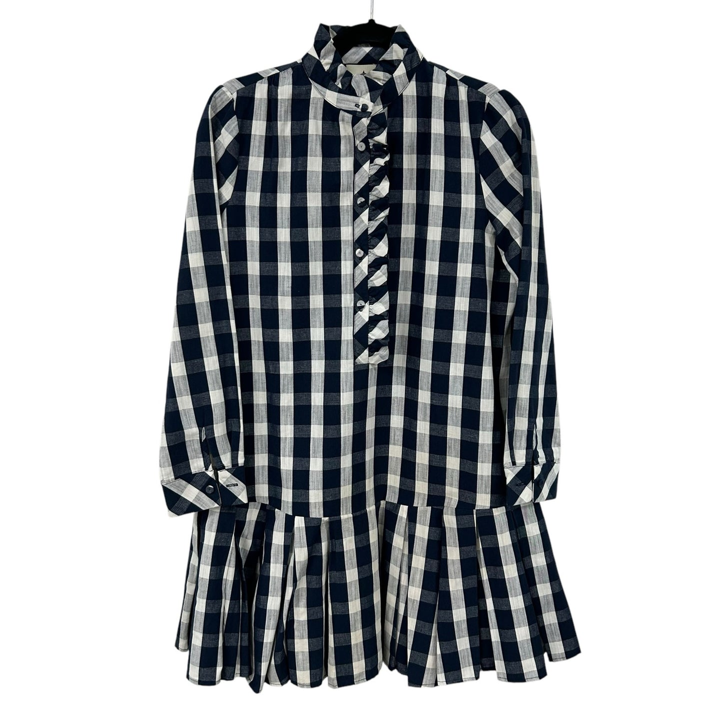 Tuckernuck Navy Check Long Sleeve Button Front Linen Blend Tate Dress Womens XS