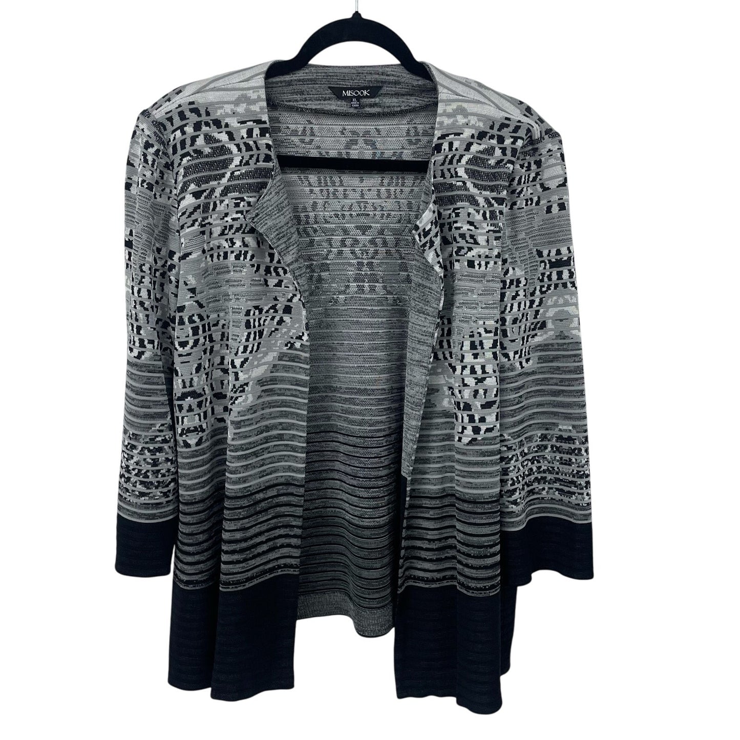 Misook Gray Black White Knit Long Sleeve Cardigan Jacket Womens Size XL AS IS