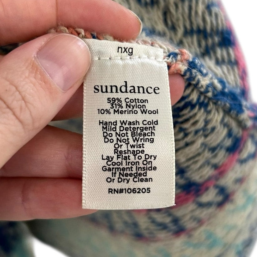Sundance Shoreline Orange Blue Button Up Cardigan Sweater Womens Petite Small