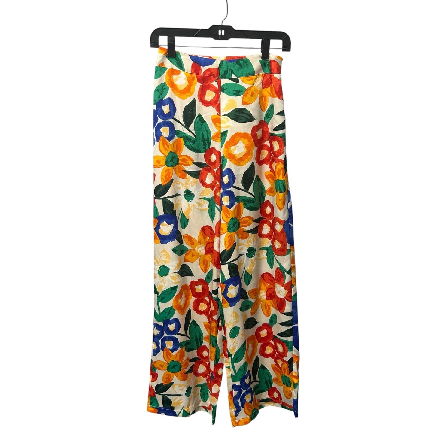 NWT TCEC Cream Multicolor Floral Print Wide Leg Side Zip Pants Womens Small