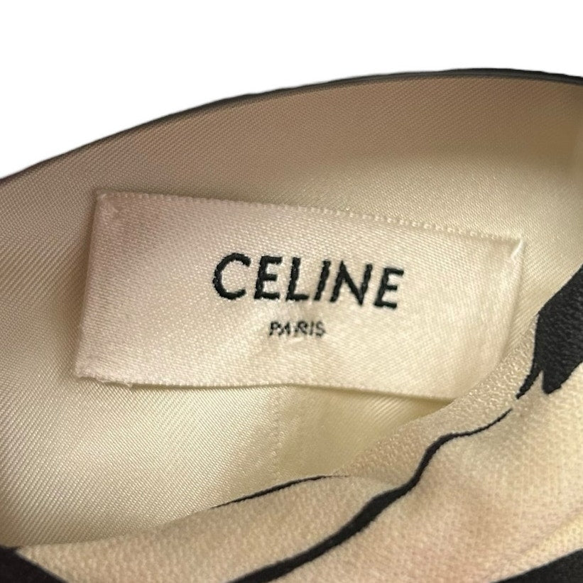 NWT Celine Cream Black Floral Skater Mini Dress in Wool Organza Womens 36 / US 4