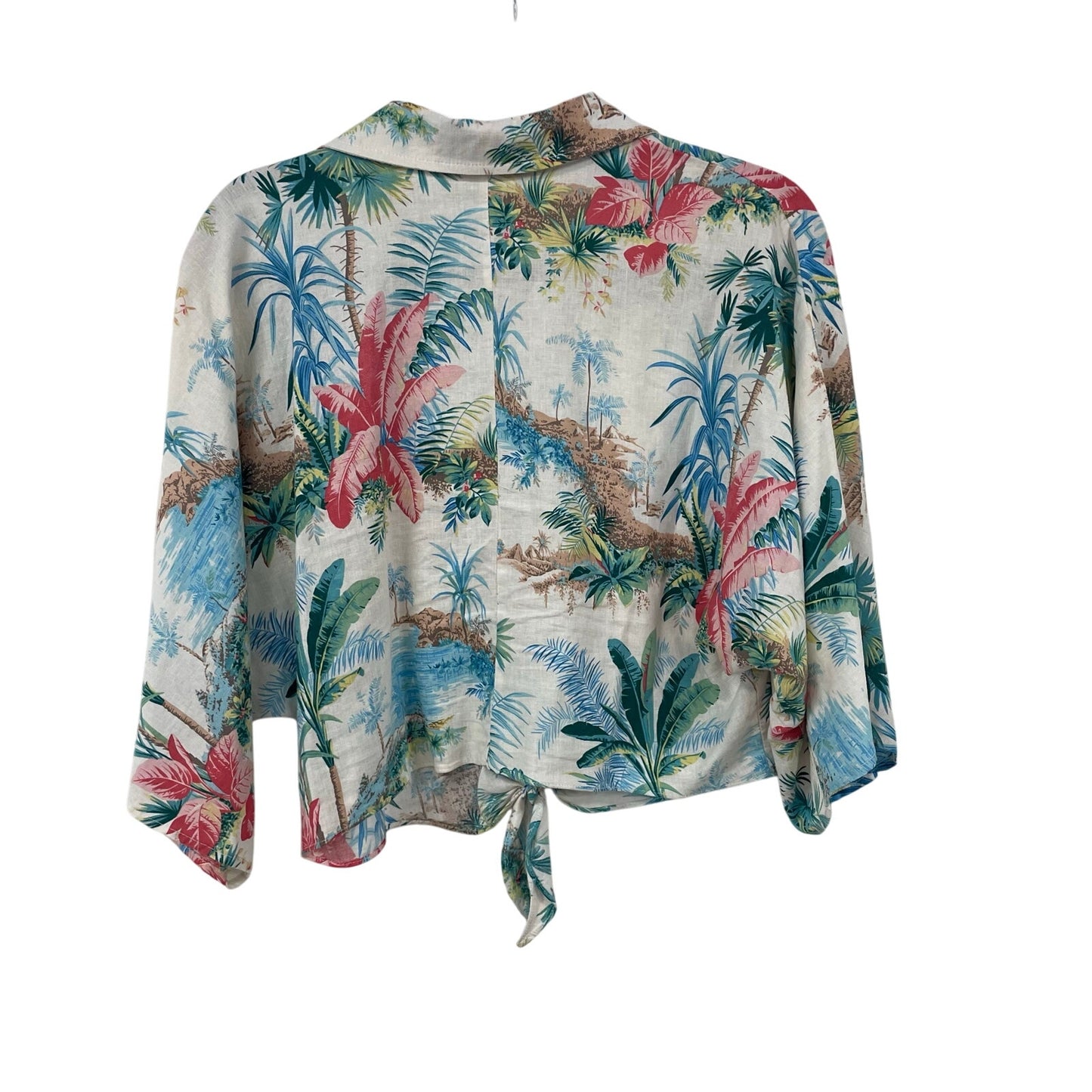 C&C California Linen Blend Tropical Floral Print Flare Sleeve Button Up Medium