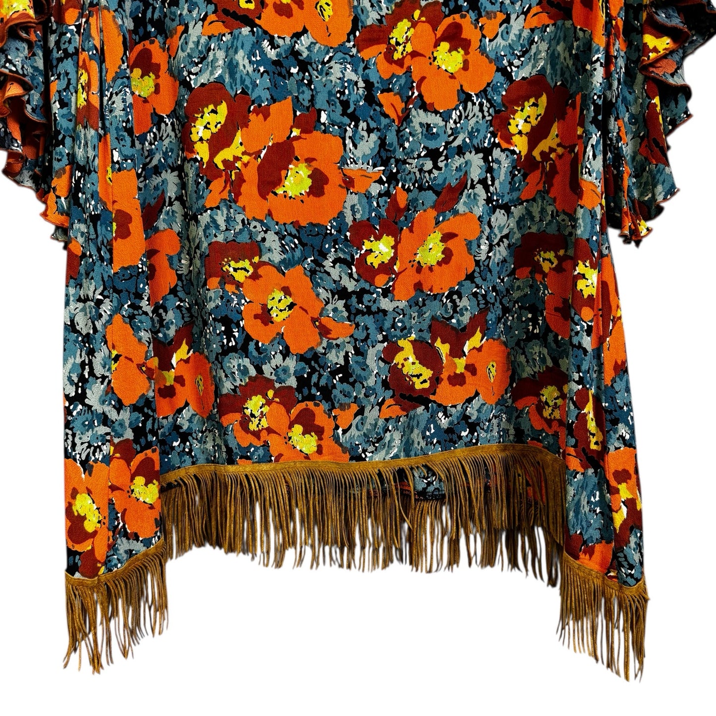 Uncle Frank Blue Orange Floral Butterfly Sleeve Mini Shift Dress Womens Medium