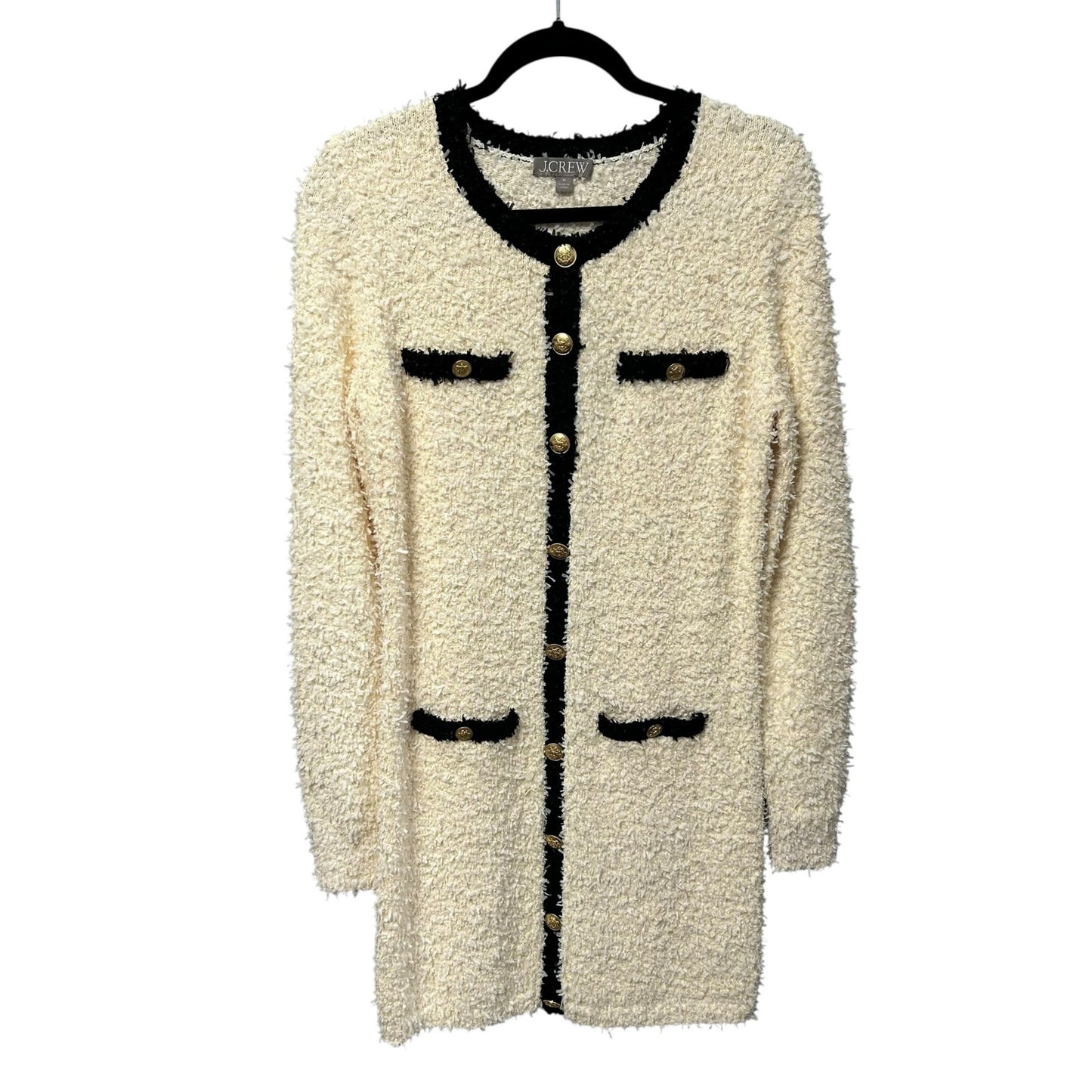 J. Crew Cream Black Textured Long Sleeve Mini Sweater Dress Womens Medium