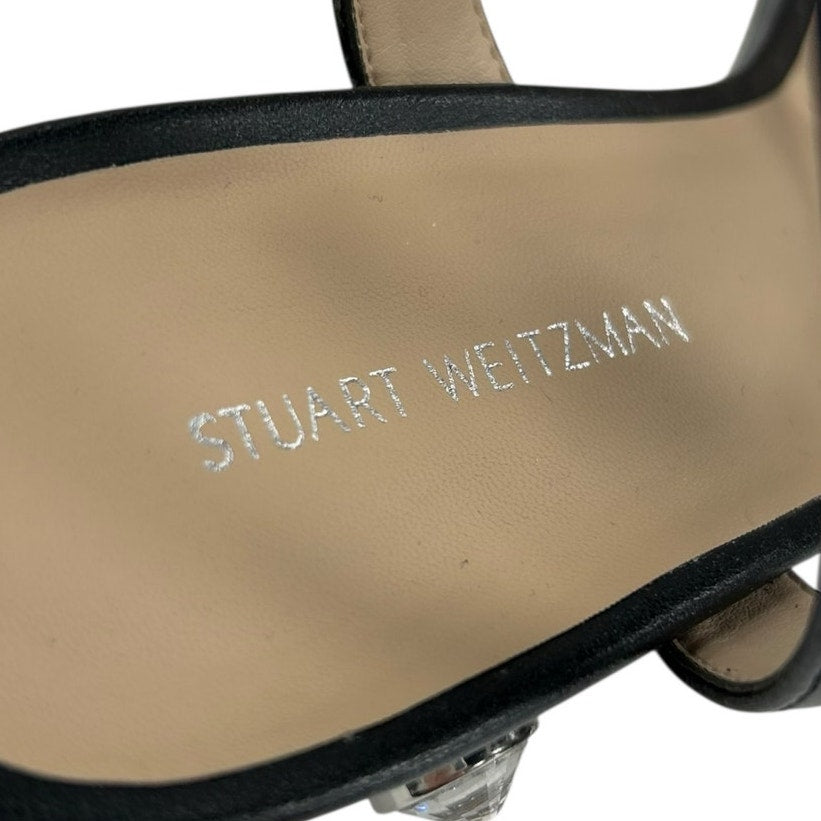 Stuart Weitzman Black Dancer Allshine Embellished Leather Flat Sandals Womens 7B
