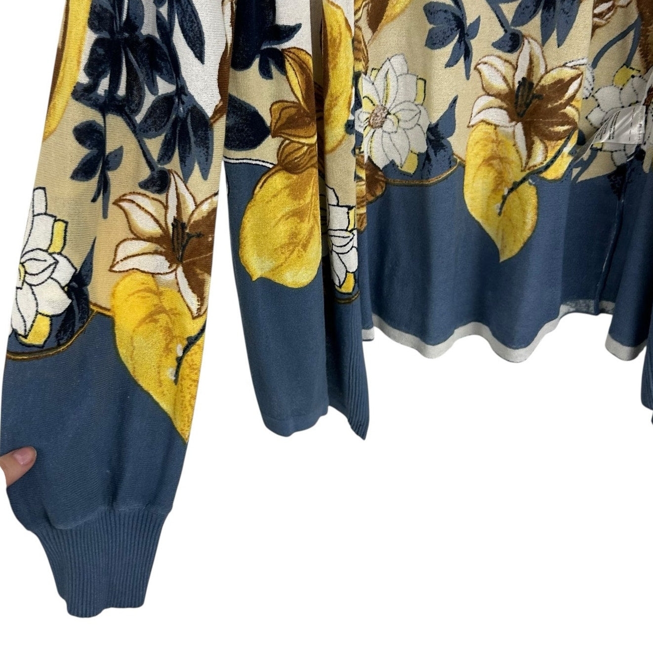 NWT Chicos White Blue Yellow Floral Print Open Front Cardigan Womens US Small