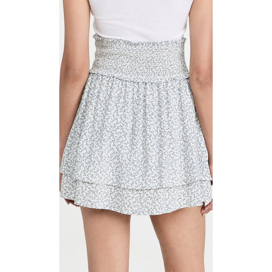 Rails White Blue Garden Print Tiered Pull On Mini Addison Skirt Womens Small