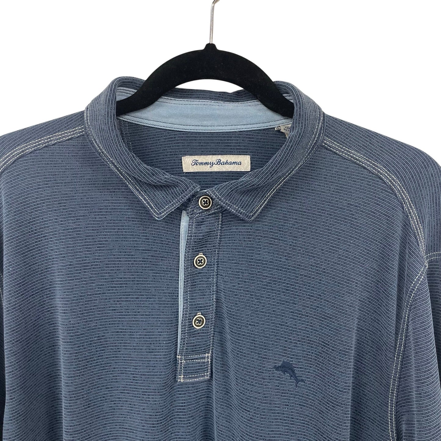 Tommy Bahama Navy Striped Short Sleeve Polo Shirt Mens XL