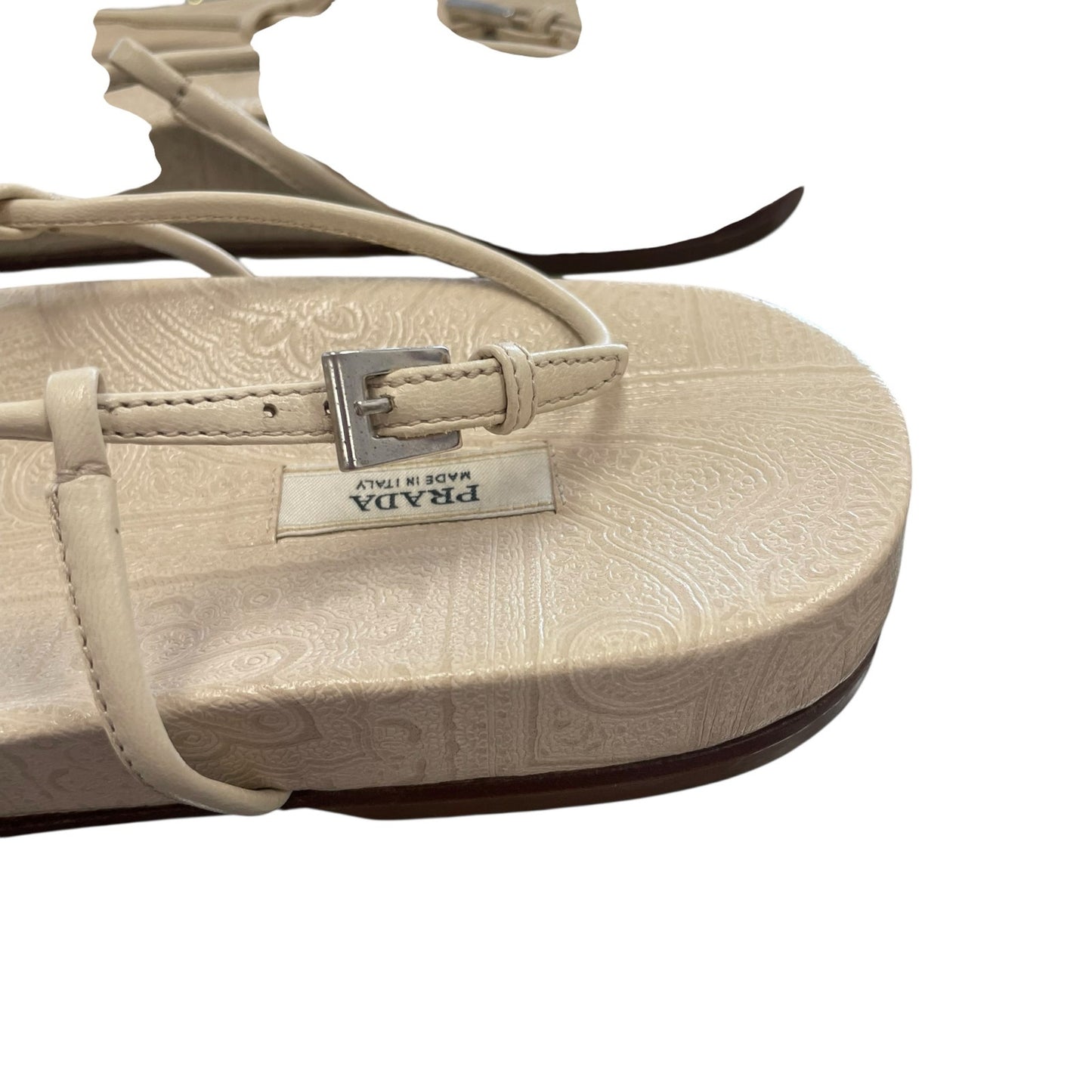 Vintage Prada Cream Leather Strappy Buckle Closure Sandal Womens Size 39 / US 9