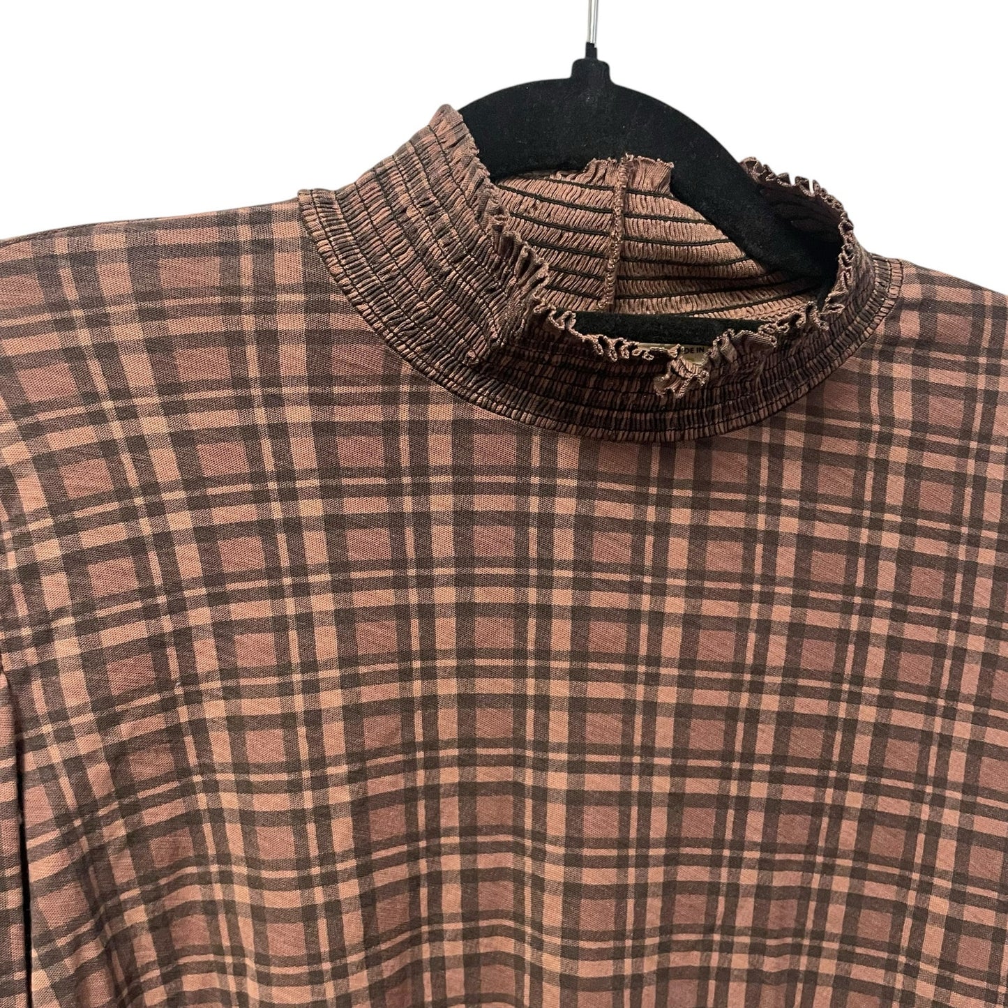 NWT Nation Ltd Violet Prim And Proper Top Brown Black Tartan Plaid Size Small