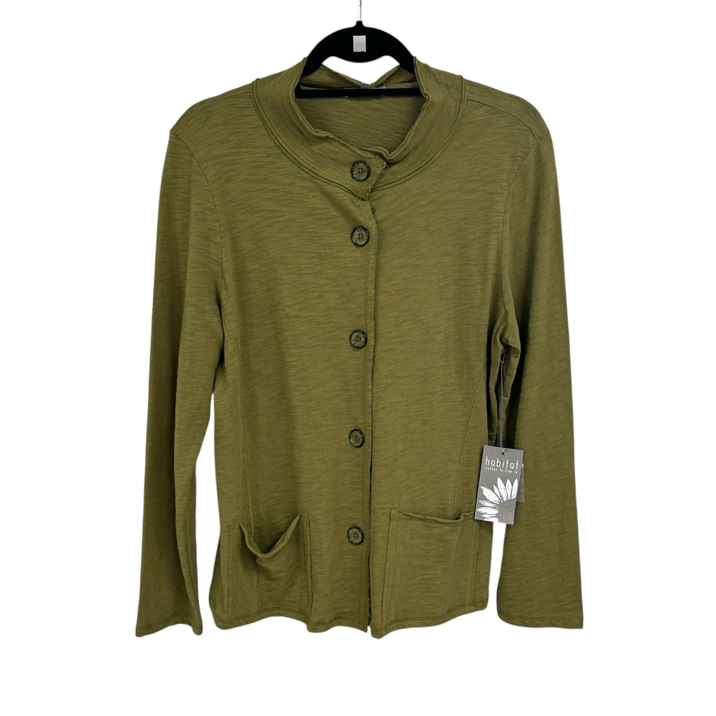 NWT Habitat Clothes to Live In Olive Green Pocket Cardigan Sweater Womens Small