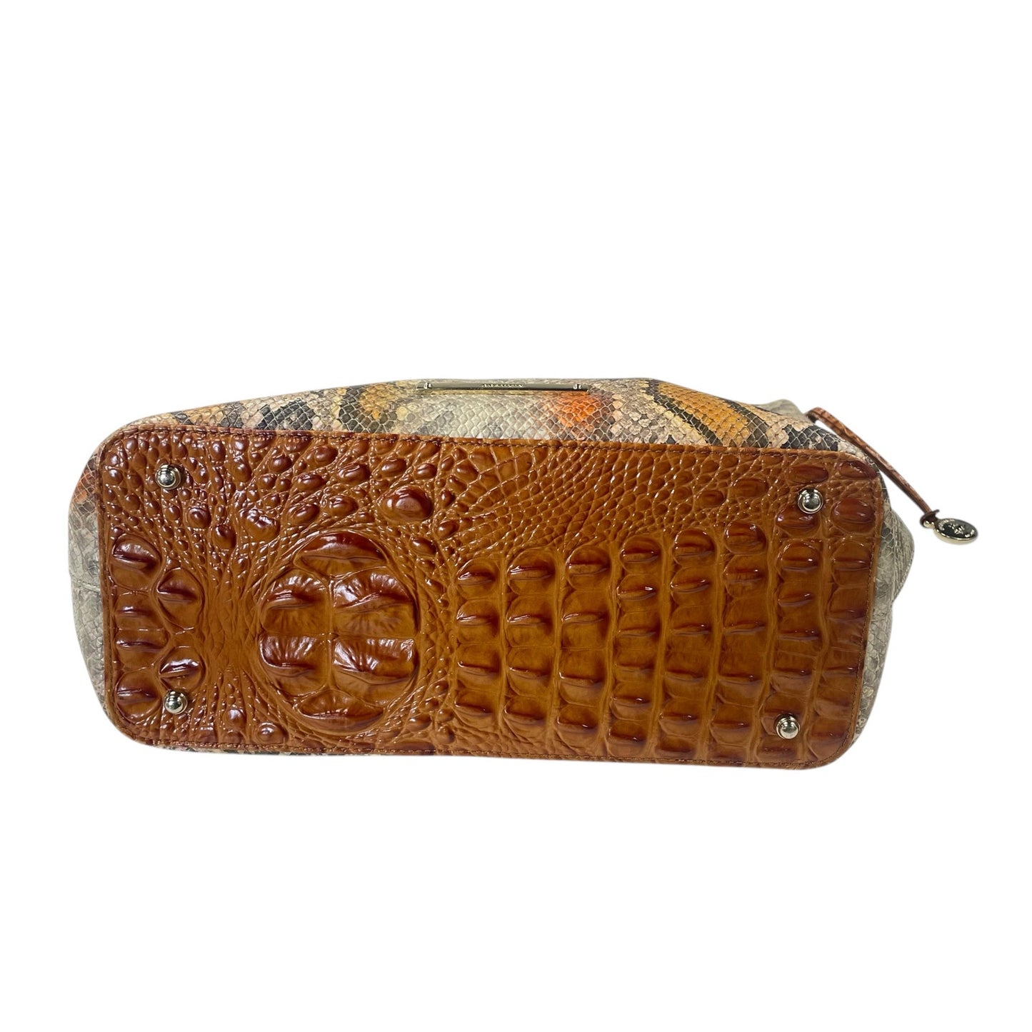 Brahmin Pink Orange Yellow Snakeskin Embossed Leather Isabella Shoulder Handbag