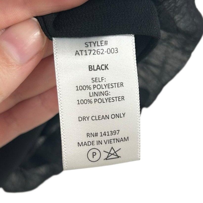 ASTR The Label Black Gauze Short Bubble Sleeve Tie Back Crop Top Womens XS