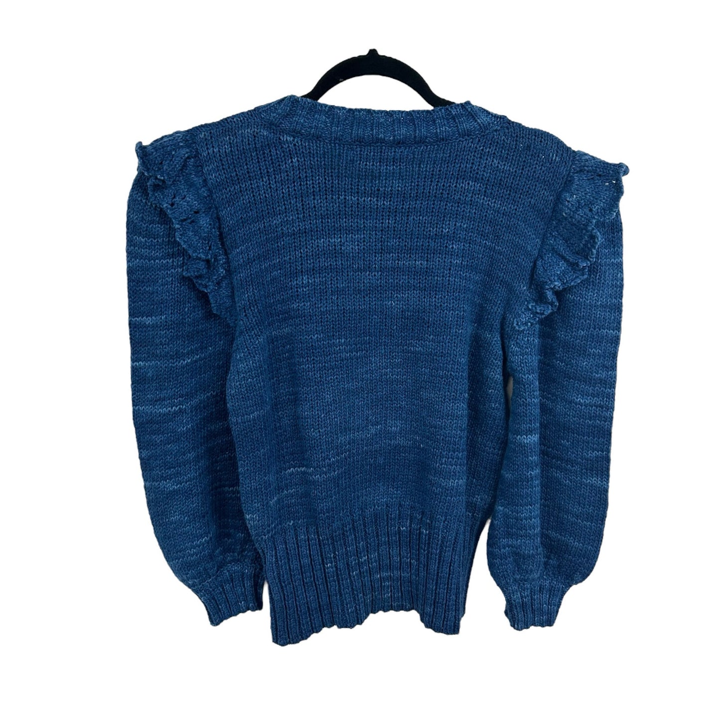 St. Roche Indigo Blue Organic Cotton Ruffle Sleeve Zadie Sweater Womens Small