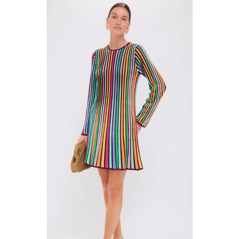 Tuckernuck Jewel Stripe Rainbow Stripe Knit Long Sleeve Amal Dress Womens XL