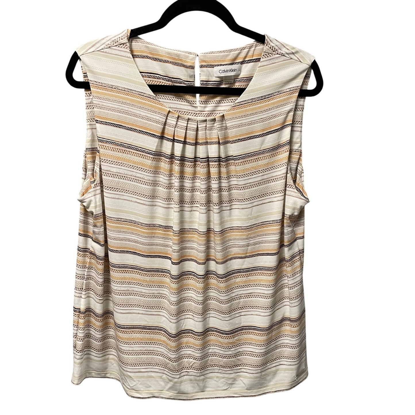 Calvin Klein Neutral Striped Sleeveless Top Womens Plus Size 1X