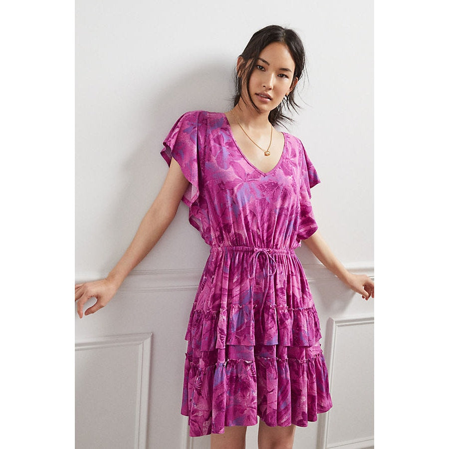 Anthropologie Daily Practice Tiered Ruffle Mini Dress Pink Purple Womens XS