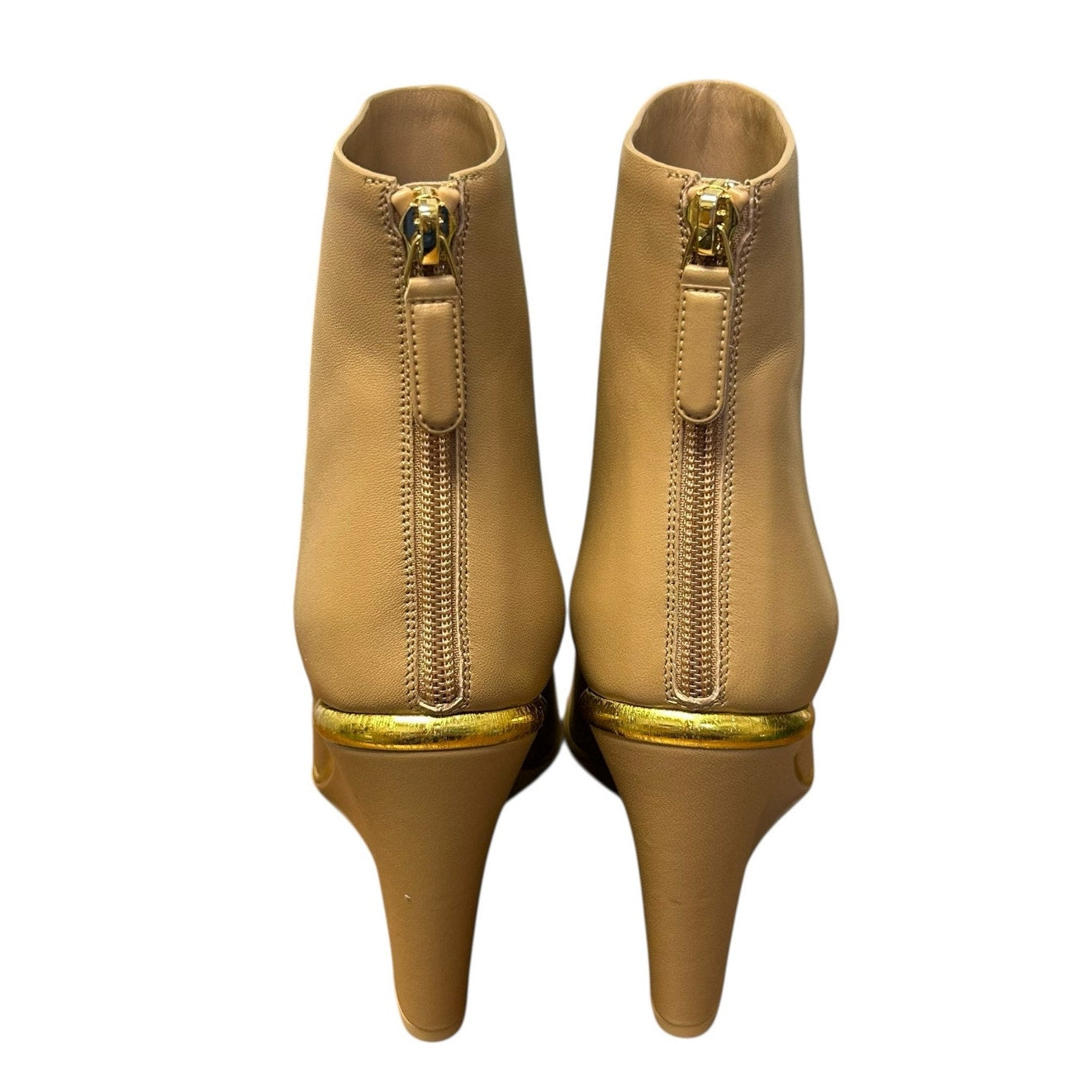 Chanel Tan Black Two Tone Interlocking CC Logo Wedge Boots Womens 39.5 / US 9.5