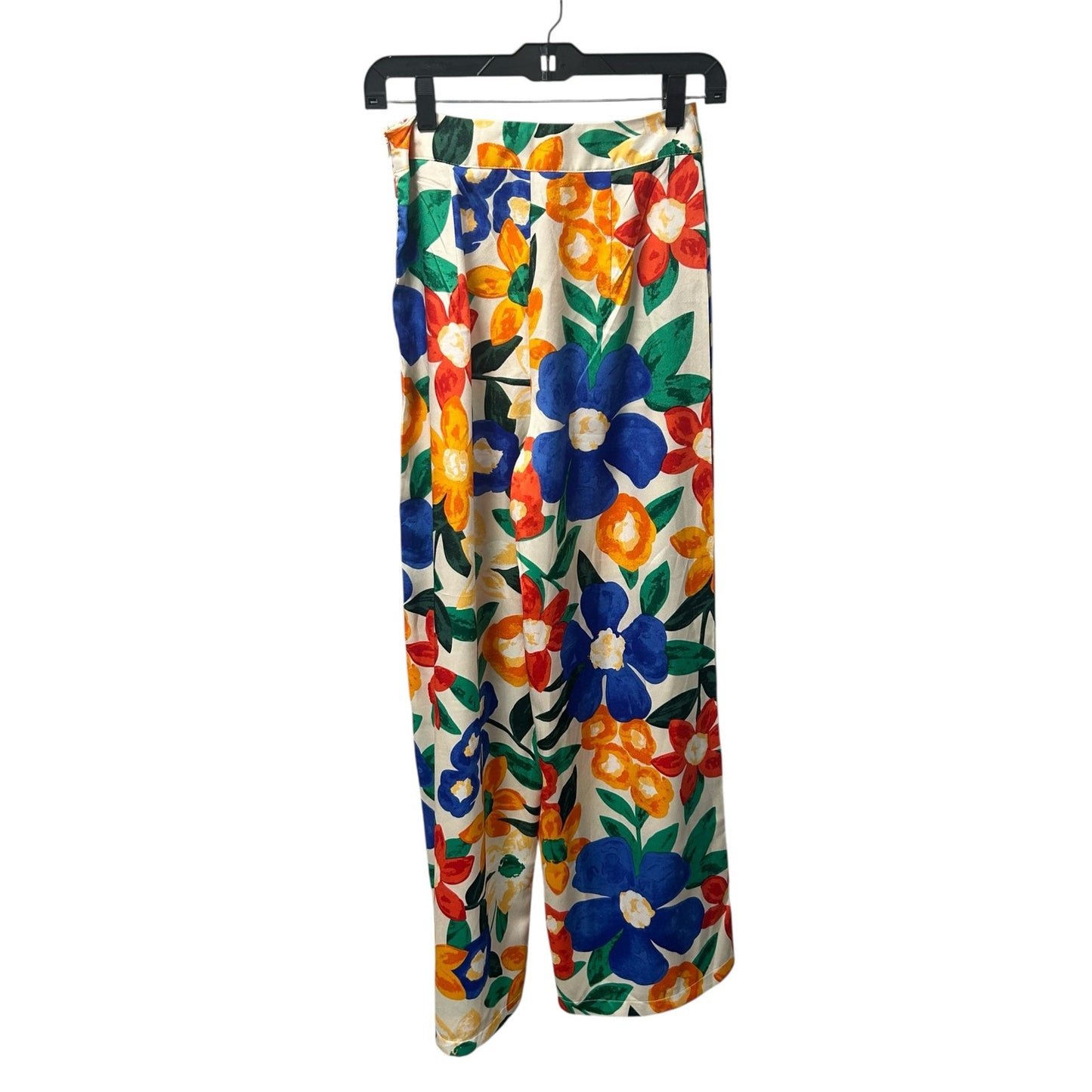 NWT TCEC Cream Multicolor Floral Print Wide Leg Side Zip Pants Womens Small