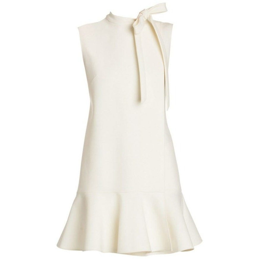 NWT Valentino Sleeveless Bow Neck Tie Shift Dress Cream Womens 38 / US 2