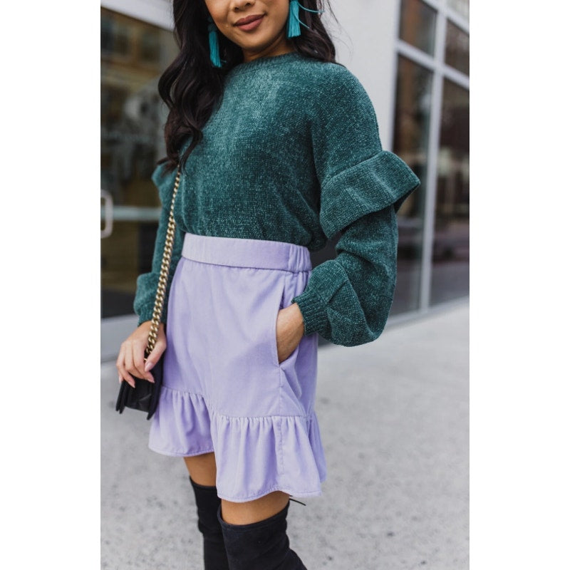 J. Crew Light Purple Velvet Peplum Pull On Mini Skirt Womens Large?
