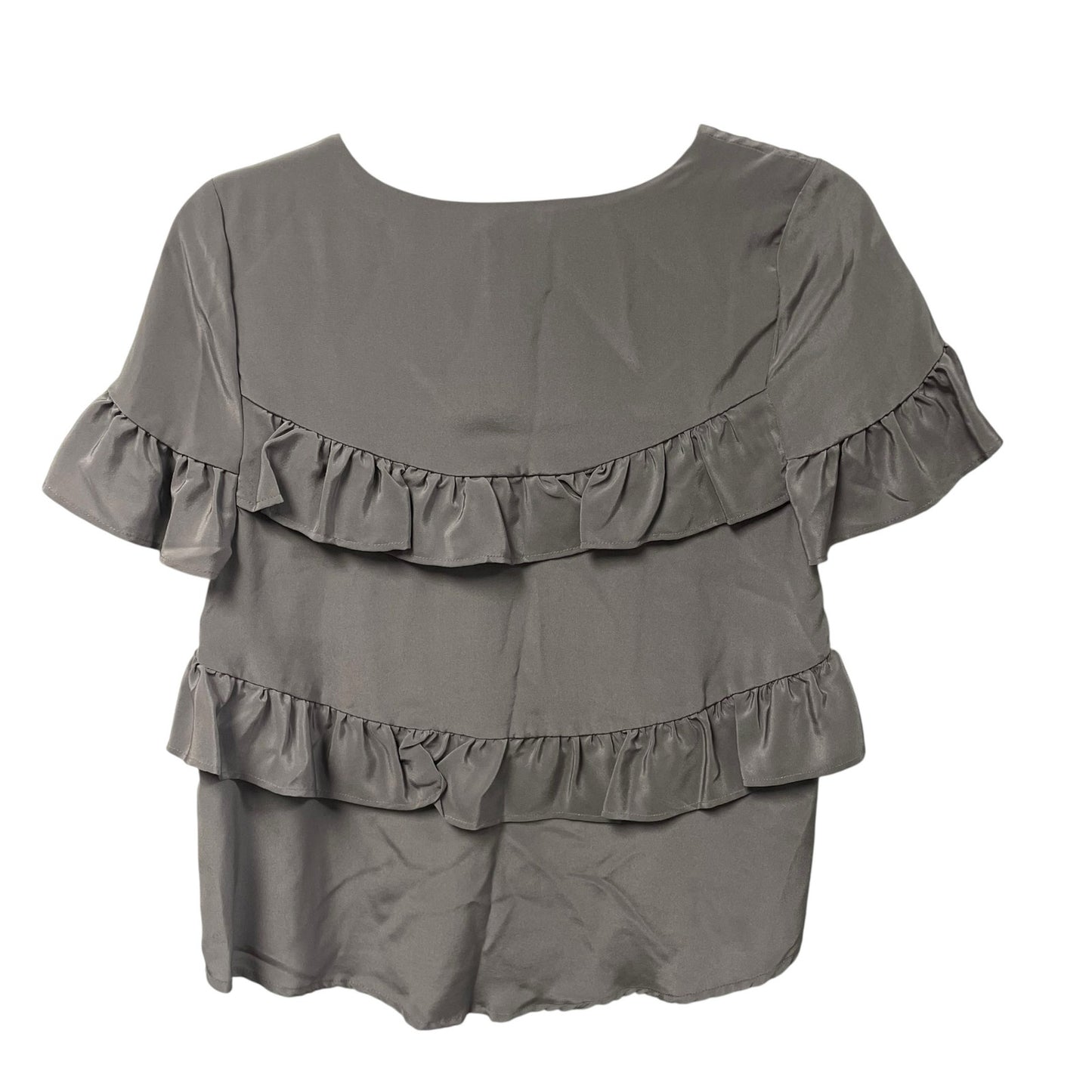 Anthropologie HD in Paris Pure Silk Short Sleeve Ruffle Top Gray Womens Size XS