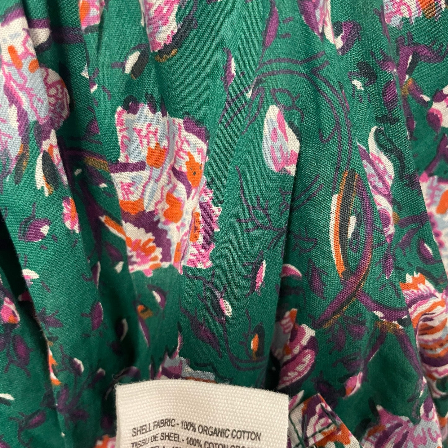 Cleobella Puff Sleeve Tie Neck Mylah Blouse In Jade Floral Green Purple Large