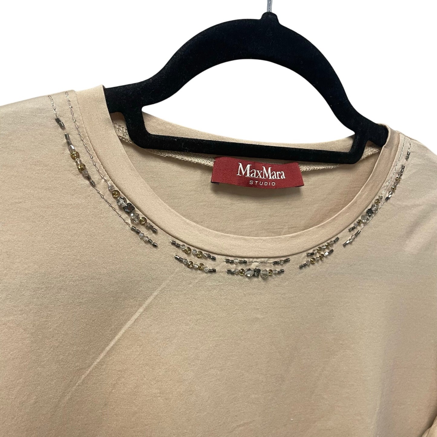 Max Mara Studio Sequin Embellished Short Sleeve T Shirt Tan Womens Medium?