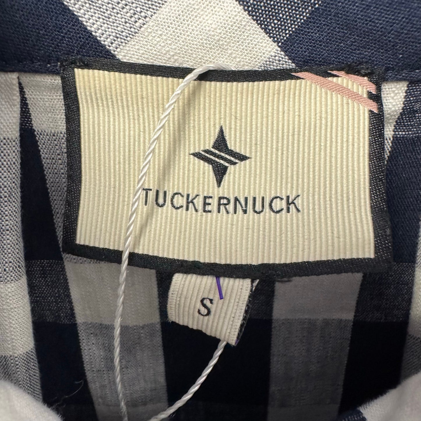 Tuckernuck Navy White Gingham Long Sleeve Linen Blend Tate Dress Womens Small