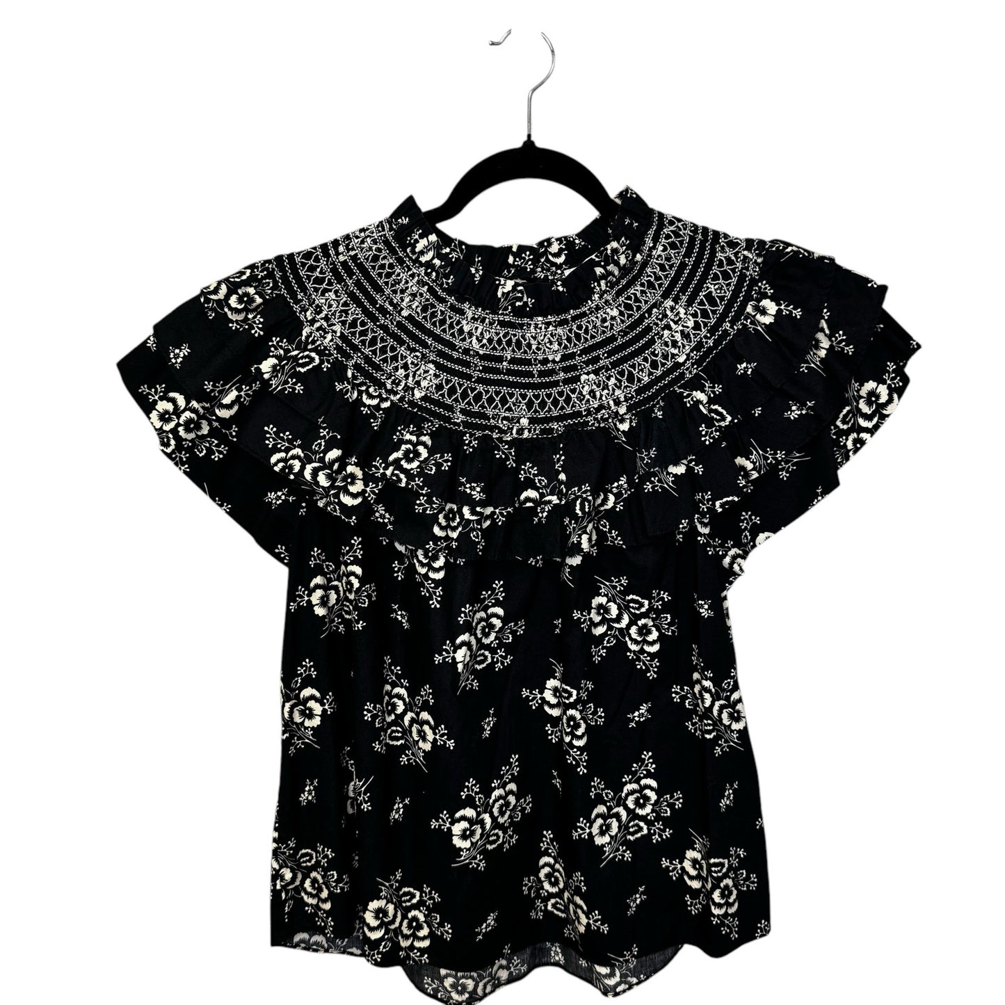 SEA New York Black White Floral Flutter Ruffle Sleeve Alessia Top Womens Medium