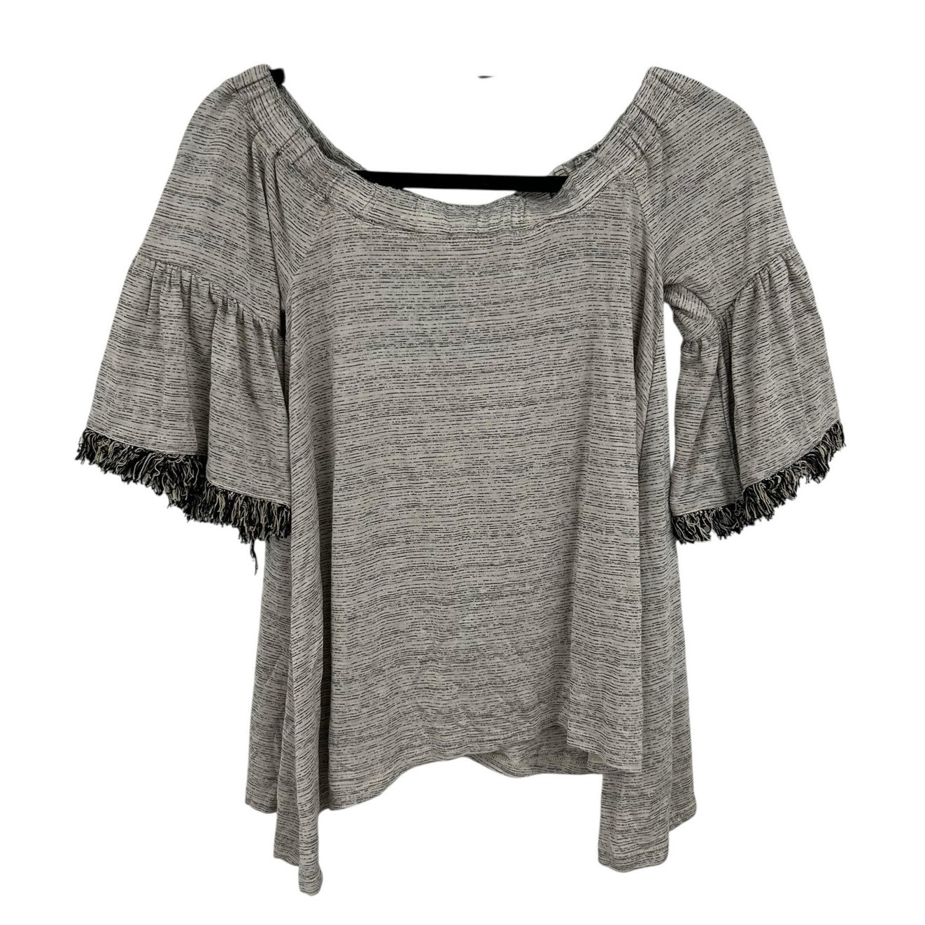 NWT Eri + Ali Anthropologie Short Fringe Trim Sleeve Asymmetric Top Womens Small