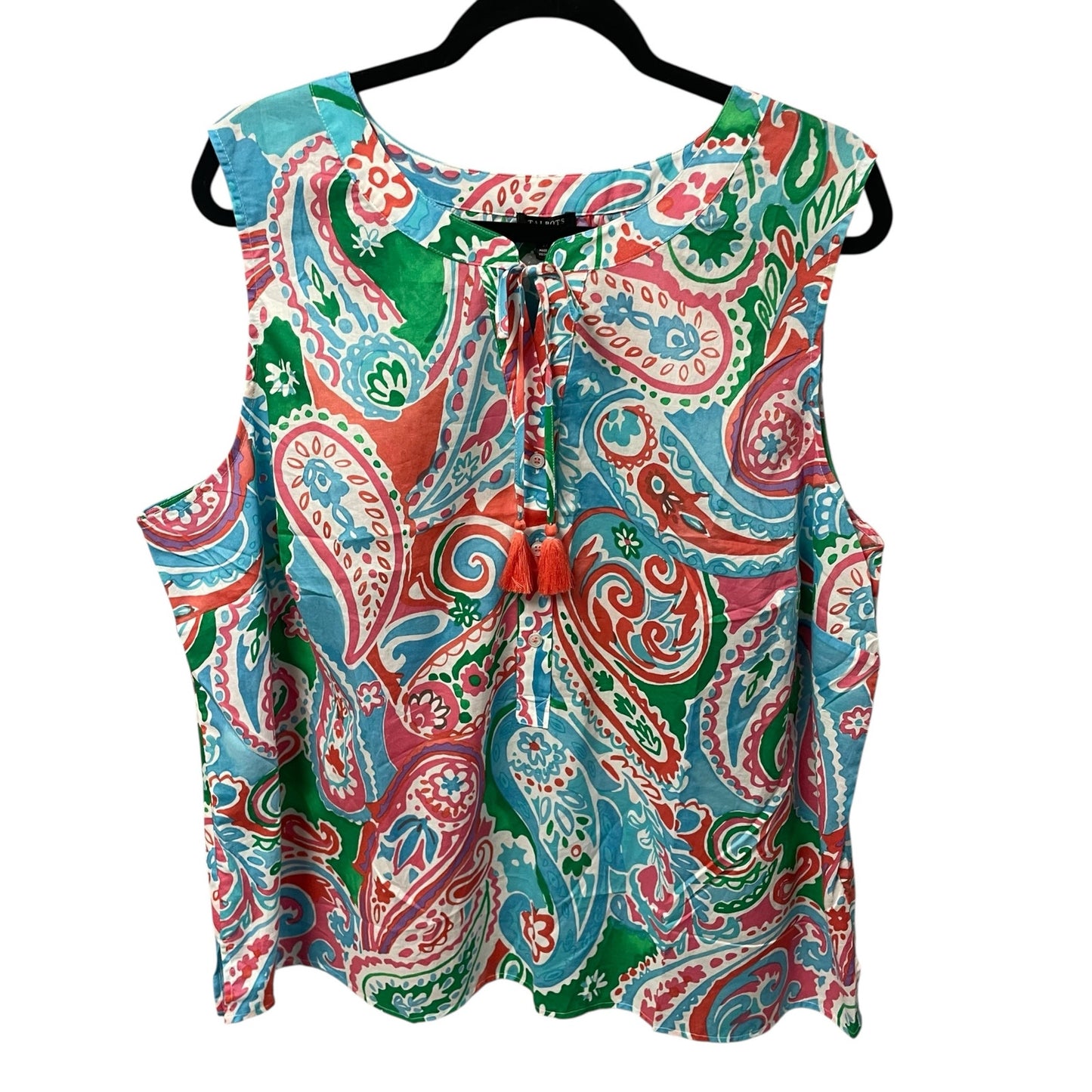 NWT Talbots Sleeveless Tassel Tie Front Multicolor Paisley Print Top Womens 2X