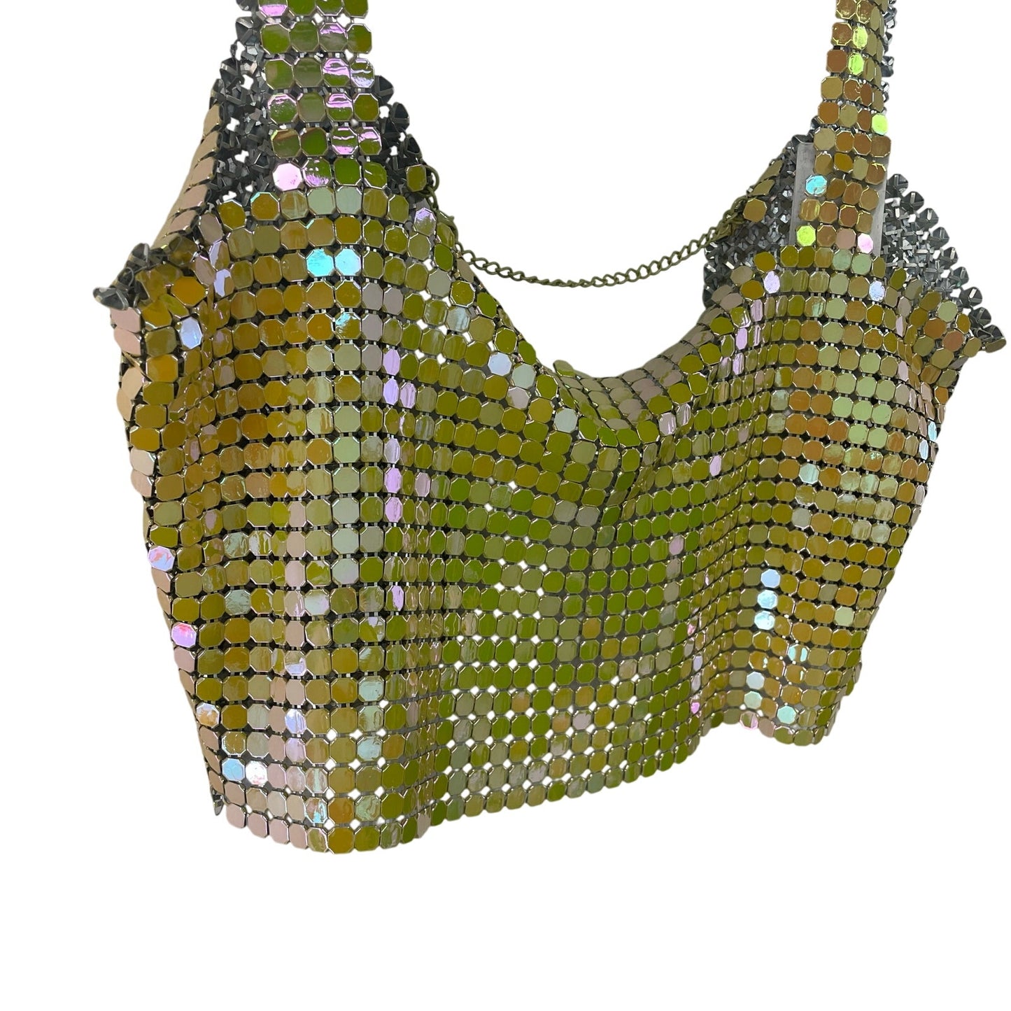 NWT Urban Outfitters Harlow Metal Mesh Cropped Top Chartreuse Green Size Small