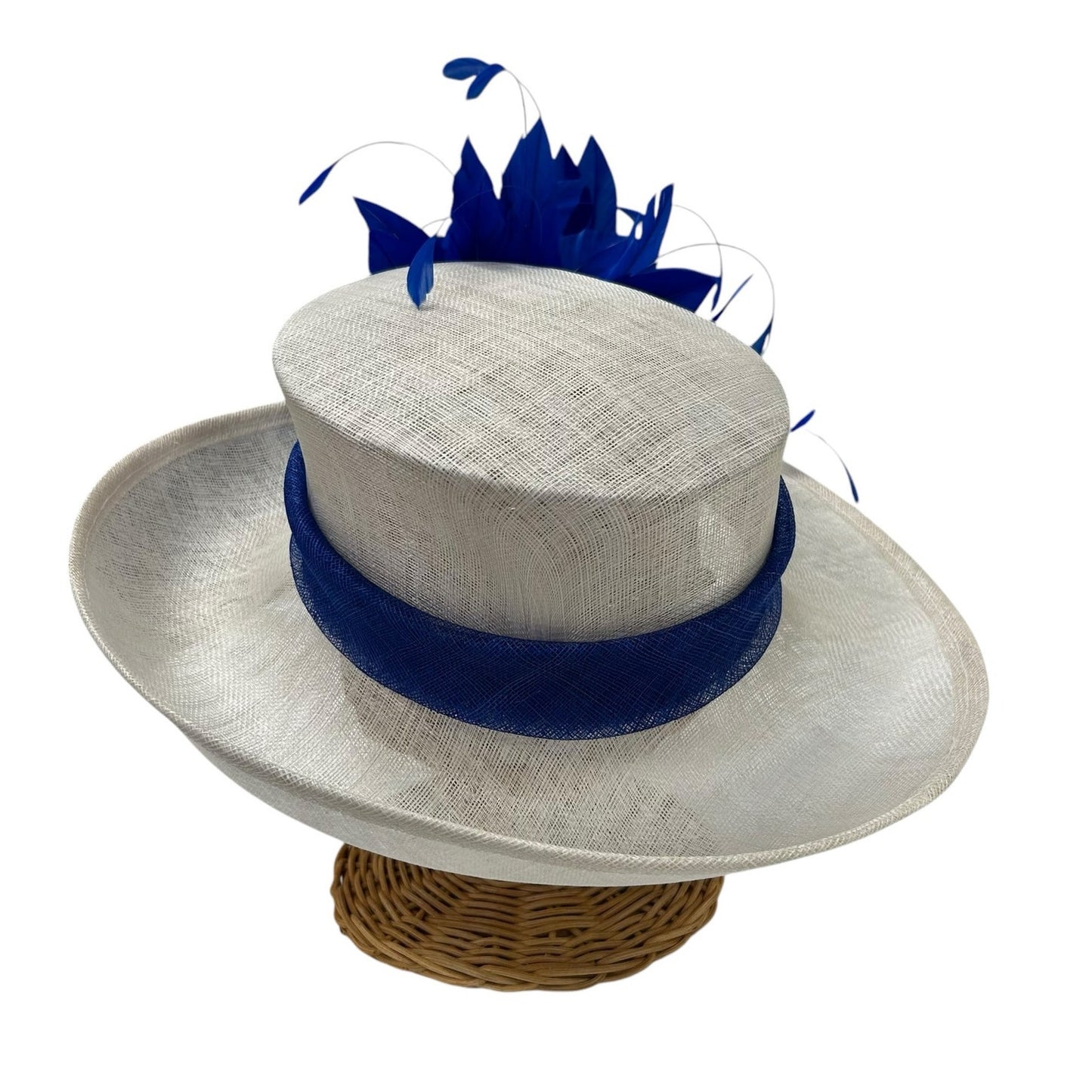 Unbranded Royal Blue & White Feather Embellished Derby / Church / Easter Hat