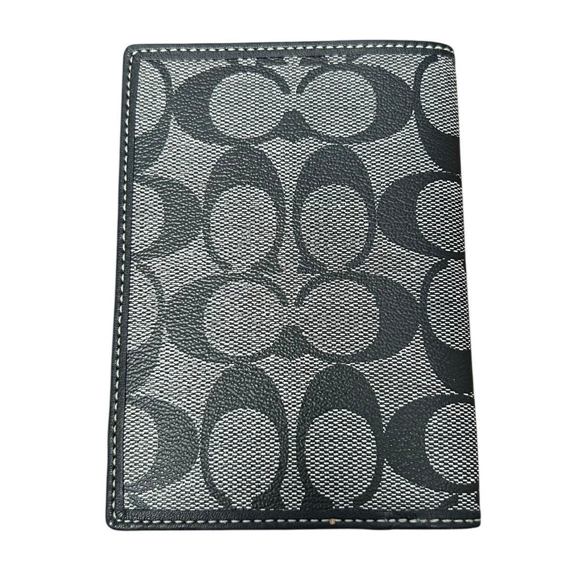 Coach Black Gray Leather Heritage Stripe Passport Holder / Card Holder