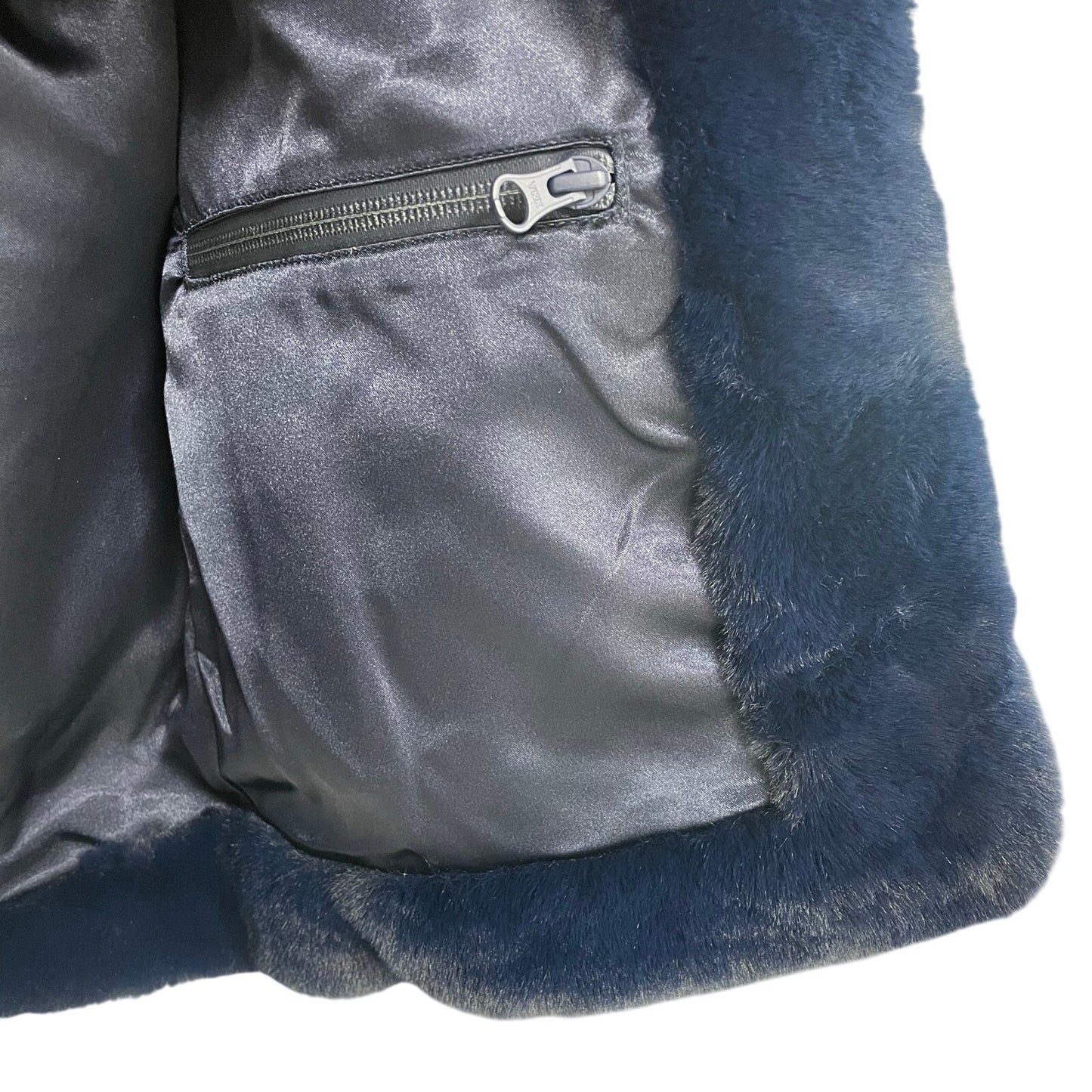 NWT Pretty Rugged Faux Fur Bomber Jacket Coat in Marine Navy Blue Womens Medium
