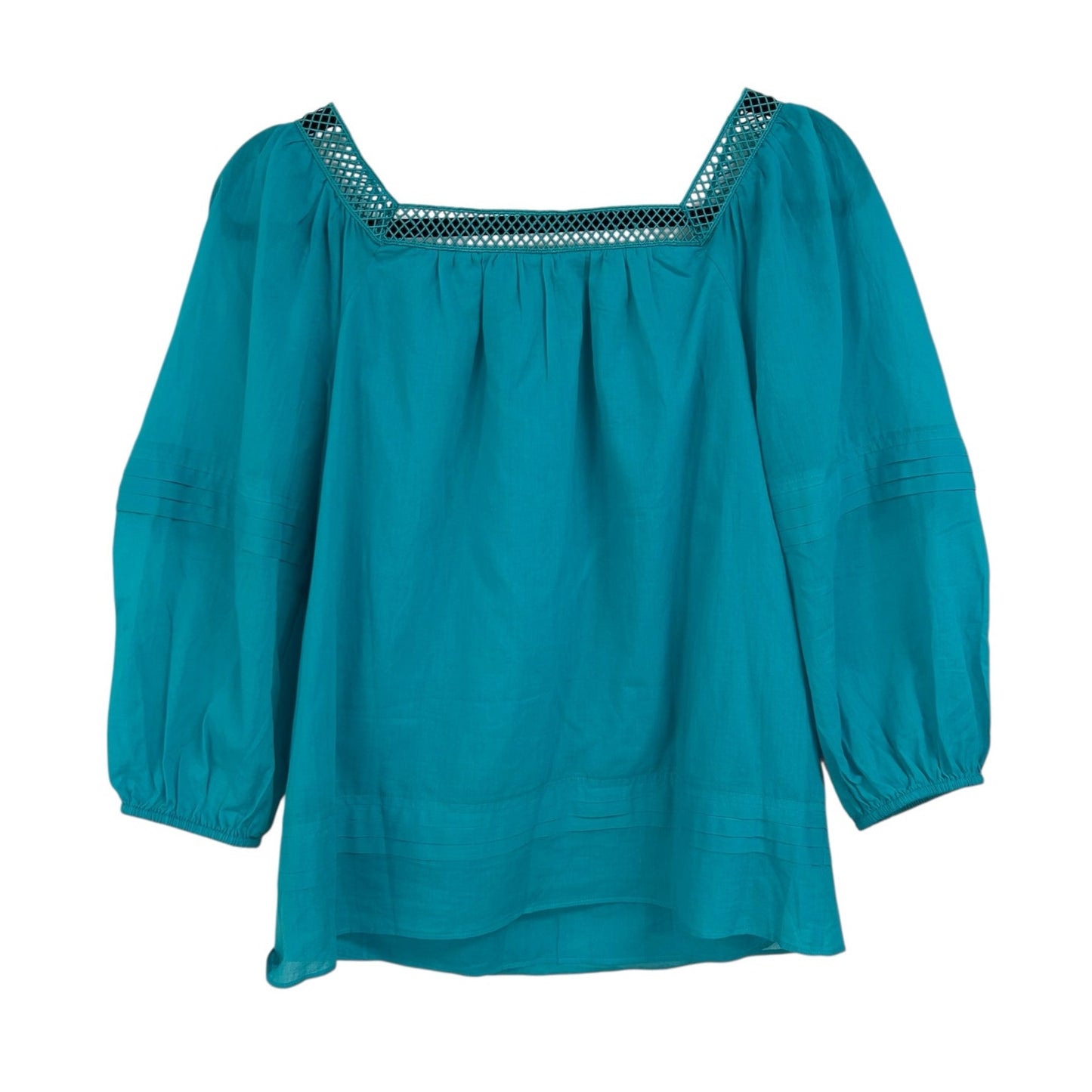 NWT Trina Turk Oasis Blue Square Neckline 3/4 Sleeve El Arsa Top Womens Small