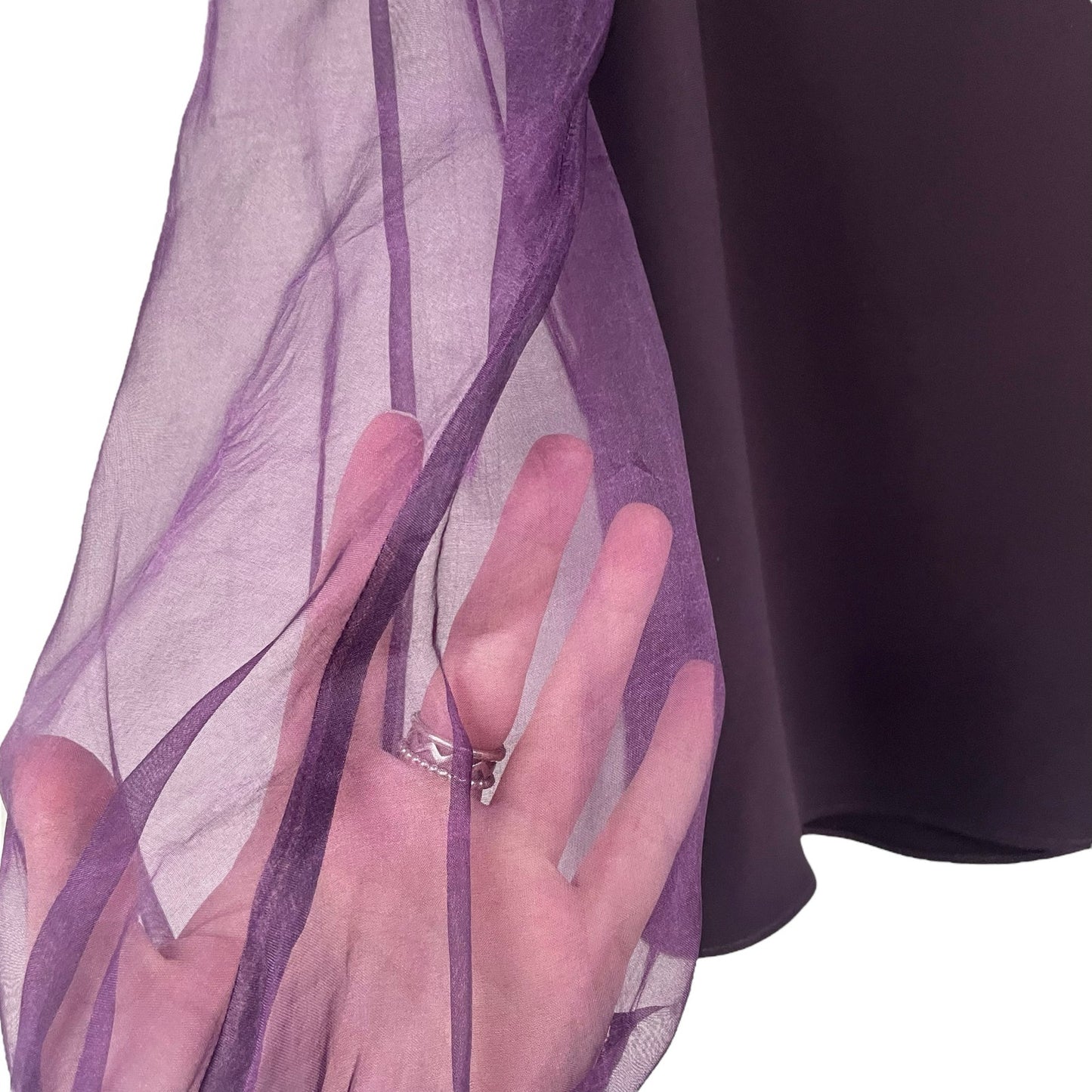 Amanda Uprichard Silk Sheer Sleeve Dark Purple Blouse Womens Size Small